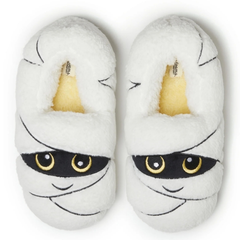 Dearfoams Cozy Comfort Halloween Unisex Mummy Closed Back Slippers, Size Medium